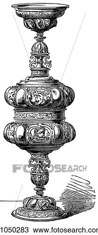 Artifacts - silver - Germany Double Goblet of Silver. Close of the 16th. Century. Found at Ratisbon. View Large Illustration Drawing - Artifacts - silver - Germany Double Goblet of Silver. Close of the 16th. Century. Found at Ratisbon.. Fotosearch