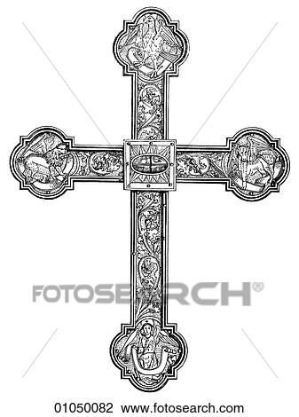 Artifacts - Silver - Germany Reverse of image above. (d5) Procession-Cross c. 1400 View Large Illustration Drawing - Artifacts - Silver - Germany Reverse of image above. (d5) Procession-Cross c. 1400. Fotosearch