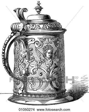 Artifacts - Silver - Germany Silver mug made at Augsburg. c. 1600. This piece was created about the time Shakespeare wrote "Hamlet" and "The Merry Wives of Windsor". View Large Illustration Stock Illustration - Artifacts - Silver - Germany Silver mug made at Augsburg. c. 1600. This piece was created about the time Shakespeare wrote "Hamlet" and "The Merry Wives of Windsor".. Fotosearch