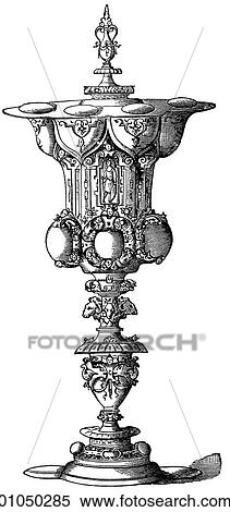 Stock Illustration - Artifacts - Silver - Germany Silver Goblet by Wenzel Jamnitzer, the famed goldsmith of Nuremberg (1508-1586). Jamnitzer was born in the year Maximillian I became Emperor of The Holy Roman Empire and Michelangelo began to paint the Sistine Chapel ceiling. Fotosearch