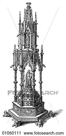 Clip Art - Artifacts - Silver - Italy Reliquary in Silver. By Ugolino of Siena, c. 1380 A reliquary was used to store blessed relics - pieces of a deceased holy person`s body or belongings - for purposes of reverence.. Fotosearch