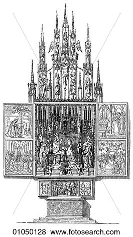 Artifacts - Wood - Austria Gothic Altar. St. Wolfgang in Upper Austria. Wood-Carving by Michael Pacher dated 1481. This piece was created in the same year as Verrocchio`s statue of Bartolommeo Colleoni in Venice. In this year the Spanish Inquisition bega View Large Illustration Stock Illustration - Artifacts - Wood - Austria Gothic Altar. St. Wolfgang in Upper Austria. Wood-Carving by Michael Pacher dated 1481. This piece was created in the same year as Verrocchio`s statue of Bartolommeo Colleoni in Venice. In this year the Spanish Inquisition bega. Fotosearch