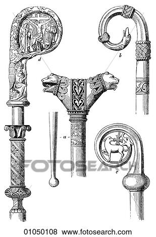 Artifacts - Wood/Metal - Germany Bishop`s Staffs. 11th-14th century. View Large Illustration Stock Illustration - Artifacts - Wood/Metal - Germany Bishop`s Staffs. 11th-14th century.. Fotosearch