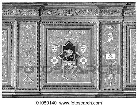 Clipart - Artifacts - Woodwork - Italy Intarsias from the Stalls in the Church of Santa Petronio at Bologna. By Giacomo de` Marchis, c. 1495. This work was completed about the same time that Venetian writer, printer and typographer Aldus Manutius began printing hi. Fotosearch