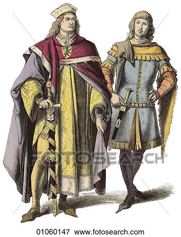 Fashion & Costume - (Color) c. 1440 View Large Illustration Stock Illustration - Fashion & Costume - (Color) c. 1440. Fotosearch