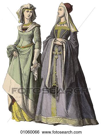 Stock Illustration - Fashion & Costume - (Color) c. 1450 Germany In this period The Dukes of Burgundy, members of the French Royal House of Valois extended their rule into the low countries of Flanders (Belgium) and the Netherlands (Holland) from the late 14th to the mid 15. Fotosearch