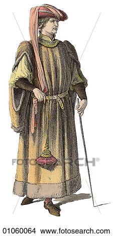 Fashion & Costume - (Color) c. 1470 France In this period The Dukes of Burgundy, members of the French Royal House of Valois extended their rule into the low countries of Flanders (Belgium) and the Netherlands (Holland) from the late 14th to the mid 15th View Large Illustration Stock Illustration - Fashion & Costume - (Color) c. 1470 France In this period The Dukes of Burgundy, members of the French Royal House of Valois extended their rule into the low countries of Flanders (Belgium) and the Netherlands (Holland) from the late 14th to the mid 15th. Fotosearch