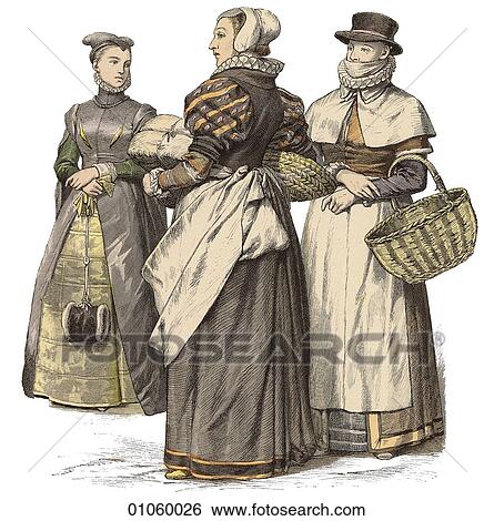 Fashion & Costume - (Color) c. 1590 England The Elizabethan age (1558-1603), the reign of Queen Elizabeth I of England, saw the beginnings of English world power. In this period Scottish mathematician James Napier first conceives the concept of logarit View Large Illustration Stock Illustration - Fashion & Costume - (Color) c. 1590 England The Elizabethan age (1558-1603), the reign of Queen Elizabeth I of England, saw the beginnings of English world power. In this period Scottish mathematician James Napier first conceives the concept of logarit. Fotosearch