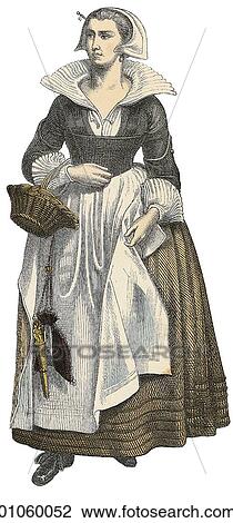 Fashion & Costume - (Color) c. 1630 Dutch daywear View Large Illustration Drawing - Fashion & Costume - (Color) c. 1630 Dutch daywear. Fotosearch