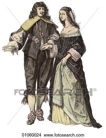 Fashion & Costume - (Color) c. 1645 In this year Oliver Cromwell defeated Charles I (who is later beheaded) and establishes a Republic in England; Rembrandt and Teniers are at the height of their artistic expression. View Large Illustration Stock Illustration - Fashion & Costume - (Color) c. 1645 In this year Oliver Cromwell defeated Charles I (who is later beheaded) and establishes a Republic in England; Rembrandt and Teniers are at the height of their artistic expression.. Fotosearch