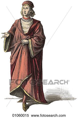 Stock Illustration - Fashion & Costume - (Color) c. 1430-1450 Florence In this period the painter Andrea Mantegna was born (1431); Donatello produced his "David" sculpture; the Germanic "double-eagle" was adopted as the symbol of the Holy Roman Emperors; Fra Angelico p. Fotosearch