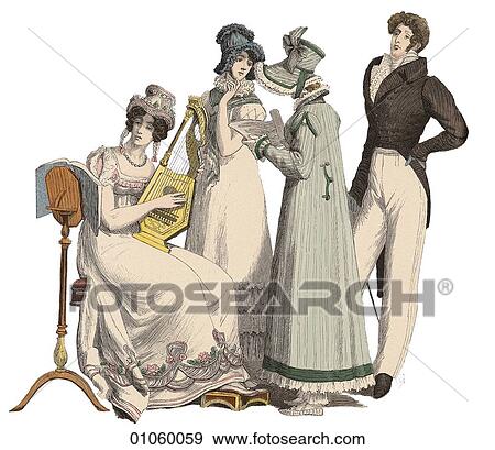 Fashion & Costume - (Color) c. 1815-1820 In this period Humphry Davy, inventor of the miner`s safety lamp, published his "Elements of Chemical Philosophy" (1812); Napoleon lost the Battle of Waterloo to the Duke of Wellington (June 16, 1815); Mary Shel View Large Illustration Stock Illustration - Fashion & Costume - (Color) c. 1815-1820 In this period Humphry Davy, inventor of the miner`s safety lamp, published his "Elements of Chemical Philosophy" (1812); Napoleon lost the Battle of Waterloo to the Duke of Wellington (June 16, 1815); Mary Shel. Fotosearch