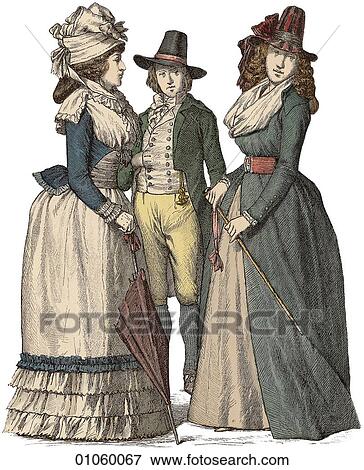 Fashion & Costume - (Color) c. 1790-1792 In this period Josiah Wedgwood died (1795); Paganini, the violinist, made his debut (1793); gas was used as a means of street lighting in London for the first time (1792) and the painter Jean Baptiste Greuze w View Large Illustration Stock Illustration - Fashion & Costume - (Color) c. 1790-1792 In this period Josiah Wedgwood died (1795); Paganini, the violinist, made his debut (1793); gas was used as a means of street lighting in London for the first time (1792) and the painter Jean Baptiste Greuze w. Fotosearch