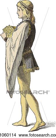 Stock Illustration - Fashion & Costume - (Color) Late 14th Century c. 1390 In this period rockets were used for the first time in warfare at the Battle of Chioggia (1380) between the city states of Genoa and Venice and cast iron became generally available throughout Europe. T. Fotosearch