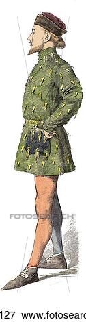 Stock Illustration - Fashion & Costume - (Color) Late 14th Century c. 1390 England In this period rockets were used for the first time in warfare at the Battle of Chioggia (1380) between the city states of Genoa and Venice and cast iron became generally available throughout E. Fotosearch