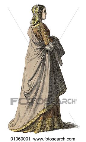 Fashion & Costume - (Color) Woman c. 1430-50 Florence In this period the painter Andrea Mantegna was born (1431); Donatello produced his "David" sculpture; the Germanic "double-eagle" was adopted as the symbol of the Holy Roman Emperors; Fra Angeli View Large Illustration Clip Art - Fashion & Costume - (Color) Woman c. 1430-50 Florence In this period the painter Andrea Mantegna was born (1431); Donatello produced his "David" sculpture; the Germanic "double-eagle" was adopted as the symbol of the Holy Roman Emperors; Fra Angeli. Fotosearch