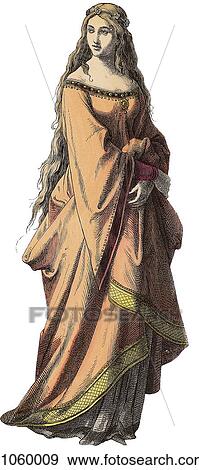 Fashion & Costume - (Color) Woman c. 1400 In this period oil was first used as a base for paints; Influenza is recorded for the first time in Paris (1414); the painter Bellini is born (1428); Joan of Arc raises the siege of Orleans (1429) and Lorenzo Ghib View Large Illustration Stock Illustration - Fashion & Costume - (Color) Woman c. 1400 In this period oil was first used as a base for paints; Influenza is recorded for the first time in Paris (1414); the painter Bellini is born (1428); Joan of Arc raises the siege of Orleans (1429) and Lorenzo Ghib. Fotosearch