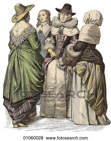 Fashion & Costume - England - (Color) c. 1640 England In this period Rubens died (1640); Van Dyck died (1641); cotton is manufactured in Manchester, England (1641) and income and property taxes are introduced in England. English Ladies, English, hat, gr View Large Illustration Stock Illustration - Fashion & Costume - England - (Color) c. 1640 England In this period Rubens died (1640); Van Dyck died (1641); cotton is manufactured in Manchester, England (1641) and income and property taxes are introduced in England. English Ladies, English, hat, gr. Fotosearch