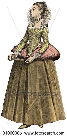 Fashion & Costume - England - (Color) Woman c. 1590 View Large Illustration Stock Illustration - Fashion & Costume - England - (Color) Woman c. 1590. Fotosearch
