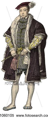 Stock Illustration - Fashion & Costume - England - (Color) c. 1550 England Edward VI, King of England Edward was Henry VIII`s only legitimate heir. His mother was Jane Seymour. His death from Tuberculosis at a very young age caused a succession crisis in which Lady Jane Gre. Fotosearch