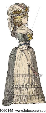 Fashion & Costume - England - (Color) c. 1785-1790 In this period the Times of London began publishing; King George II had his first attack of mental illness, precipitating the regency crisis in England; and Washington D. C. was founded. robe a l`Anglai View Large Illustration Stock Illustration - Fashion & Costume - England - (Color) c. 1785-1790 In this period the Times of London began publishing; King George II had his first attack of mental illness, precipitating the regency crisis in England; and Washington D. C. was founded. robe a l`Anglai. Fotosearch