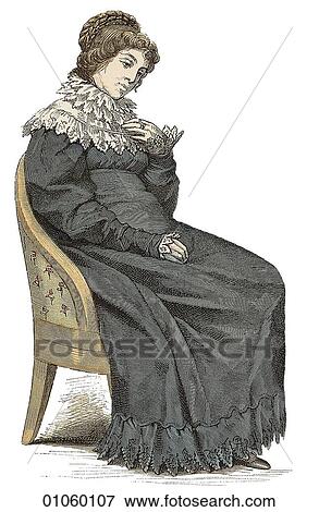 Stock Illustration - Fashion & Costume - Germany - (Color) c. 1820 German In this period British workers are allowed to unionize (1824); Louis Pasteur was born (1822); Beethoven died (1827); the first railroad tunnel was constructed, on the Liverpool-Manchester line in Eng. Fotosearch