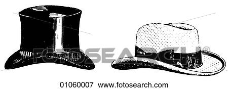 Stock Illustration - Fashion & Costume - line art c. 1890`s hats l: top hat r: fedora In this period Cuba fought Spain for its independence (1895); H. G. Wells published "The Time Machine"; King Gillette invented the safety razor(1895) and the first modern Olympics were he. Fotosearch