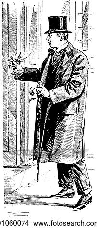 Fashion & Costume - line art c. 1900 Man - Day suit button boots, "chesterfield" overcoat, silk top hat, man, male, cane, 20th century View Large Illustration Stock Illustration - Fashion & Costume - line art c. 1900 Man - Day suit button boots, "chesterfield" overcoat, silk top hat, man, male, cane, 20th century. Fotosearch