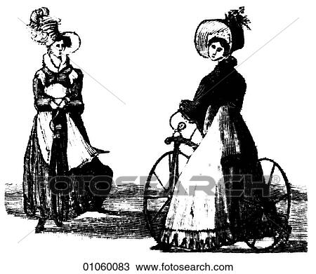 Fashion & Costume - line art c. 1816-1818 womans day dresses with aprons View Large Illustration Drawing - Fashion & Costume - line art c. 1816-1818 womans day dresses with aprons. Fotosearch