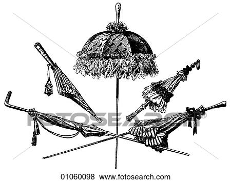 Stock Illustration - Fashion & Costume - line art c. 1913-1914 Ladies parasols. Fotosearch