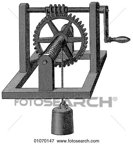 Stock Illustration - Science & Medicine - line art (aa4) (Scientific) Physics Mechanical Power Archimedes (287-212 BC) who worked out the principle of the lever and other simple machines demonstrated them by pulling a ship onto land by himself. He said of the principle of l. Fotosearch