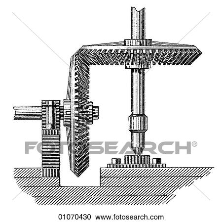 Clipart - Science & Medicine - line art (Scientific) Physics Mechanical Power Vertical rotation turned into horizontal rotation. Fotosearch