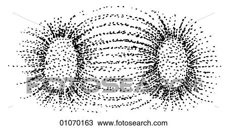 Science & Medicine - line art (Scientific) Physics Magnetism a demonstration of intersecting magnetic fields using iron filings. View Large Illustration Drawing - Science & Medicine - line art (Scientific) Physics Magnetism a demonstration of intersecting magnetic fields using iron filings.. Fotosearch