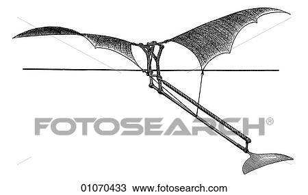 Drawing - Science & Medicine - line art (Scientific) Aeronautics - Aerial Machines Mechanical Bird. Fotosearch