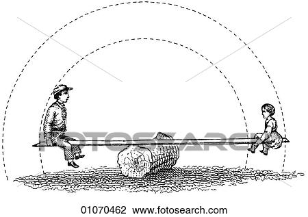 Drawing - Science & Medicine - line art Mechanical Power See Saw Pivot Balance. Fotosearch