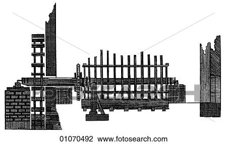 Science & Medicine - line art (Scientific) Chemistry Explosives Elevation of a Powder Mill View Large Illustration Drawing - Science & Medicine - line art (Scientific) Chemistry Explosives Elevation of a Powder Mill. Fotosearch