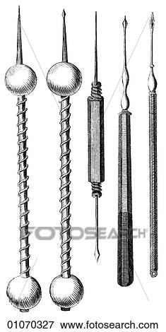 Stock Illustration - Science & Medicine - line art Heister`s Surgery Medical Instruments Illustration from Heister`s Surgery Heister`s Surgery is an 18th century medical text published in 1743, the year Thomas Jefferson was born. It was billed as a "General system of surge. Fotosearch