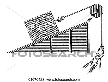 Stock Illustration - Science & Medicine - line art Physics Mechanical Power Pulley Archimedes (287-212 BC) who worked out the principle of the lever and other simple machines demonstrated them by pulling a ship onto land by himself. He said of the principle of leverage - ". Fotosearch