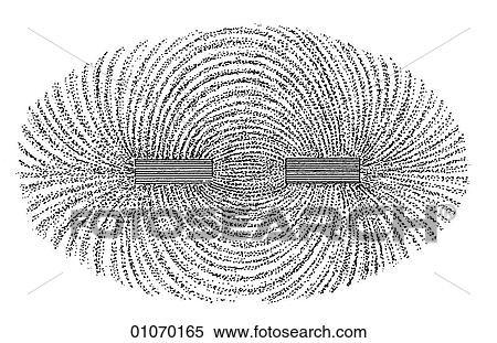 Stock Illustration - Science & Medicine - line art (Scientific) Physics Magnetism a demonstration of intersecting magnetic fields using iron filings.. Fotosearch