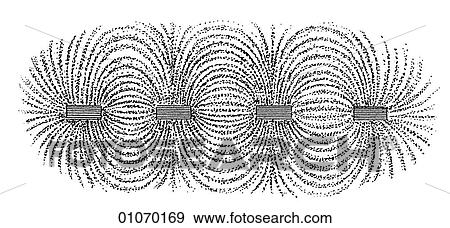 Stock Illustration - Science & Medicine - line art (Scientific) Physics Magnetism a demonstration of intersecting magnetic fields using iron filings.. Fotosearch