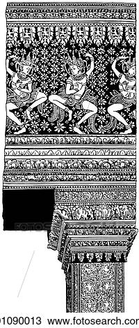Patterns & Motifs - Cambodia - line art Cambodian Ornament, c. 950 Apsaras (celestial dancing girls) from the Temple of Angkor Wat. Cambodia lies in the indochinese peninsula of south east Asia. In the latter half of the 20th century it has been variousl View Large Illustration Drawing - Patterns & Motifs - Cambodia - line art Cambodian Ornament, c. 950 Apsaras (celestial dancing girls) from the Temple of Angkor Wat. Cambodia lies in the indochinese peninsula of south east Asia. In the latter half of the 20th century it has been variousl. Fotosearch