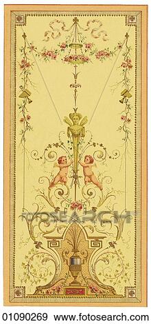 Stock Illustration - Patterns & Motifs - (Color) (d9) La Peinture DZcorative - decorative painting c. 1785 Panneaux (panels) - Arabesques Design such as these decorated the walls of palaces and mansions throughout France during the last stages of the American Revolution and. Fotosearch