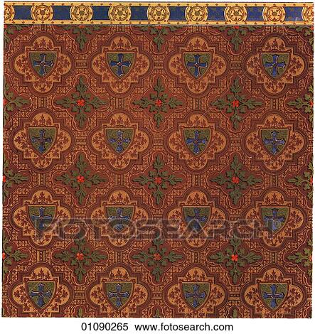 Patterns & Motifs - England - (Color) Victorian wallpaper design c. 1845 (f9) View Large Illustration Stock Illustration - Patterns & Motifs - England - (Color) Victorian wallpaper design c. 1845 (f9). Fotosearch