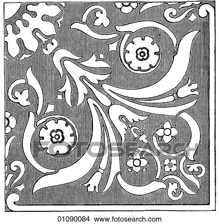 Patterns & Motifs - England - line art Ceramic Tile design c. 1850 View Large Illustration Stock Illustration - Patterns & Motifs - England - line art Ceramic Tile design c. 1850. Fotosearch