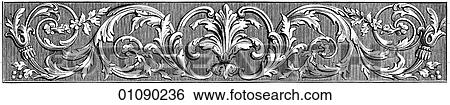 Patterns & Motifs - England - line art Frieze of carved wood, English rococo ornament, Chippendale Style, c. 1830 View Large Illustration Stock Illustration - Patterns & Motifs - England - line art Frieze of carved wood, English rococo ornament, Chippendale Style, c. 1830. Fotosearch