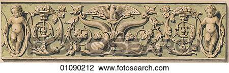 Patterns & Motifs - England/Italy (Color) A Victorian frieze c. 1840 after a design by Italian Renaissance master, Luca della Robbia (1400-1482). Luca Della Robbia was the uncle of Andrea Della Robbia whose own son Giovanni carried on the family worksho View Large Illustration Drawing - Patterns & Motifs - England/Italy (Color) A Victorian frieze c. 1840 after a design by Italian Renaissance master, Luca della Robbia (1400-1482). Luca Della Robbia was the uncle of Andrea Della Robbia whose own son Giovanni carried on the family worksho. Fotosearch