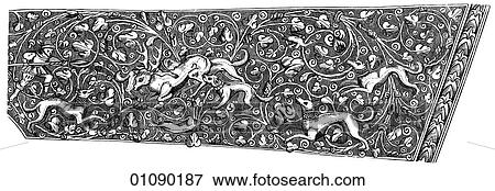 Patterns & Motifs - France - line art The Stock of a Gun, c. 1600. late Renaissance, stag, hounds, hunter, deer, weapon, horizontal, teamwork, hunting, musket, scroll-work, leaf, flora, 17th century, 16th century, French View Large Illustration Stock Illustration - Patterns & Motifs - France - line art The Stock of a Gun, c. 1600. late Renaissance, stag, hounds, hunter, deer, weapon, horizontal, teamwork, hunting, musket, scroll-work, leaf, flora, 17th century, 16th century, French. Fotosearch