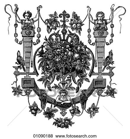 Patterns & Motifs - France - line art Ornament from a French Wallpaper, 16th century. View Large Illustration Stock Illustration - Patterns & Motifs - France - line art Ornament from a French Wallpaper, 16th century.. Fotosearch