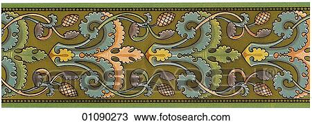Patterns & Motifs - Germany - (Color) (g9) Decorative border c. 1850 View Large Illustration Drawing - Patterns & Motifs - Germany - (Color) (g9) Decorative border c. 1850. Fotosearch