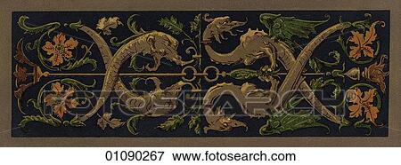 Patterns & Motifs - Germany - (Color) (d9) Frieze design c. 1850 using classical motifs. acanthus leaf, flora, plant, ram, animal, skull, face, vertical, angel, wings, flower, German, Europe, 19th century View Large Illustration Stock Illustration - Patterns & Motifs - Germany - (Color) (d9) Frieze design c. 1850 using classical motifs. acanthus leaf, flora, plant, ram, animal, skull, face, vertical, angel, wings, flower, German, Europe, 19th century. Fotosearch